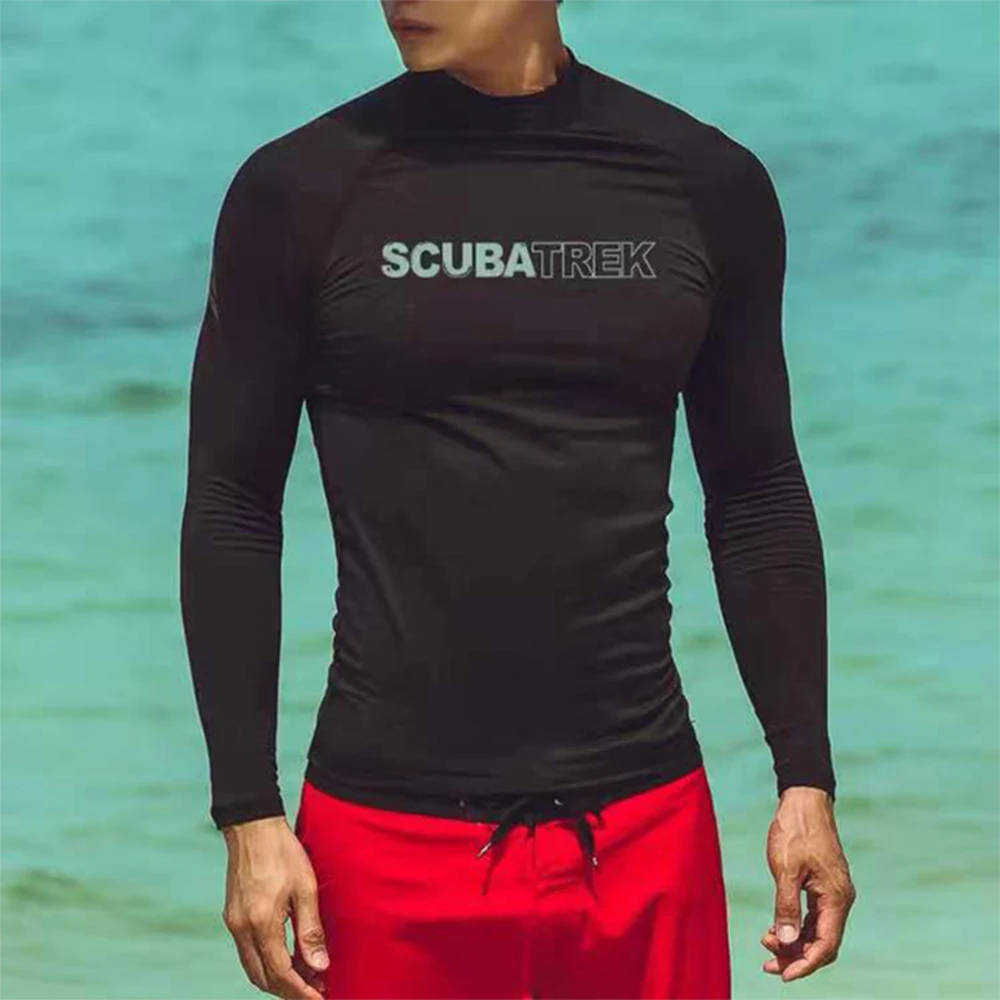 Men Swimsuit Swimming T-shirt Beach UV Protection Swimwear Rash Guard Long Sleeve Surfing Diving Swimsuit Surf Rashguard NEW