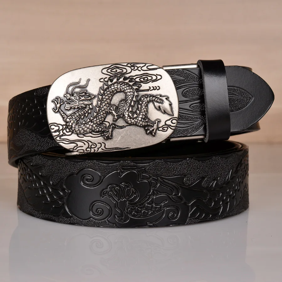 Leather Belt for Men Fashion Men Belt-Leather Ratchet Belt for Men Automatic Buckle Belt Width:35mm Automatic Buckle Belt
