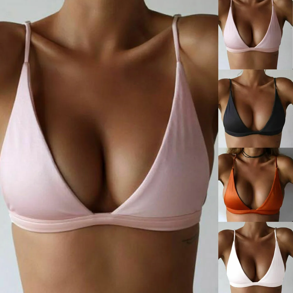 

Woman Swim Bikini Bra Top Sexy Solid Padded Push Up Fitness Bralette Bra Fitness Workout Triangle Back Buckles Swimsuit Top