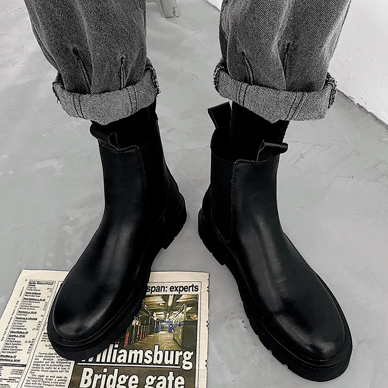 

Мужские ботинки, осенняя популярная кожаная мужская обувь, красивые высокие ботинки челси, короткие ботинки средней длины, мужские кожаные ...