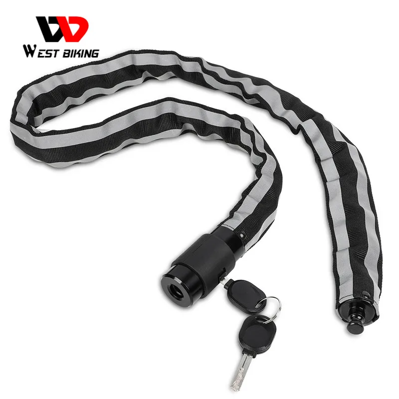 

WEST BIKING Bicycle Steel Lock MTB Road Bike Heavy Duty Safety Anti-Theft Chain Lock for Motorcycle Scooter Reflective Striped