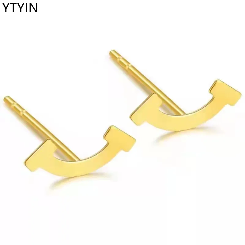 

YTYIN Real 18K Gold Smile Earrings AU750 Pure Gold Simple Fashionable Ladies Ear Studs Exquisite Jewelry Gifts