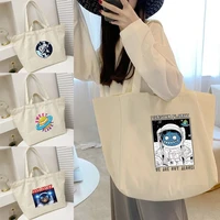 canvas reusable folding shopping bag high quality large size organizer eco bag astronaut printed grocery pack tote shoulder bags