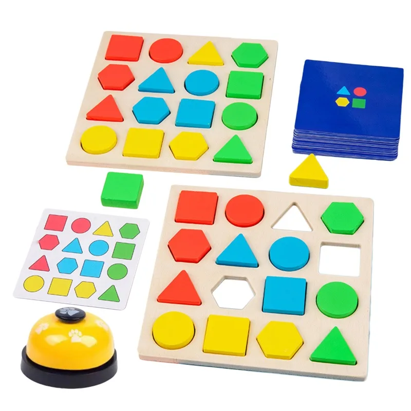 

2022 Montessori Children Funny Wooden Puzzle Building Blocks Battle Games Geometric Shape Cognitive Toys