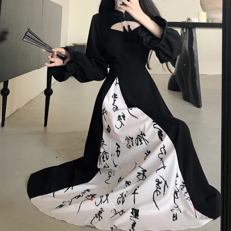 Осенне-зимнее ретро-е национальное платье новое китайское с улучшенным