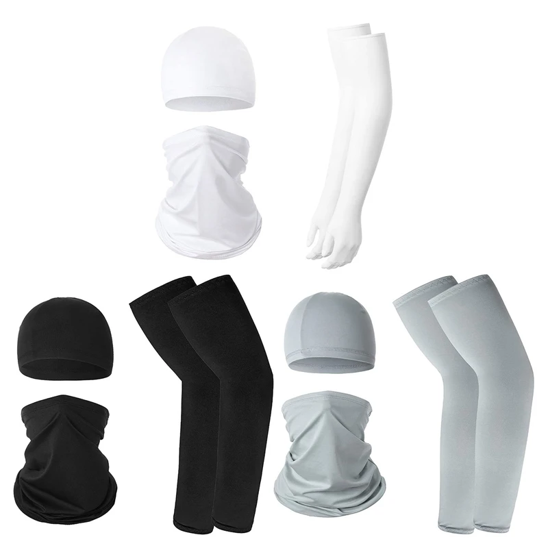 

UV Protection Neck Gaiter Face Cover Ice Silk Cooling Arm Sleeves Skull Cap Set For Women Men Cycling Hiking