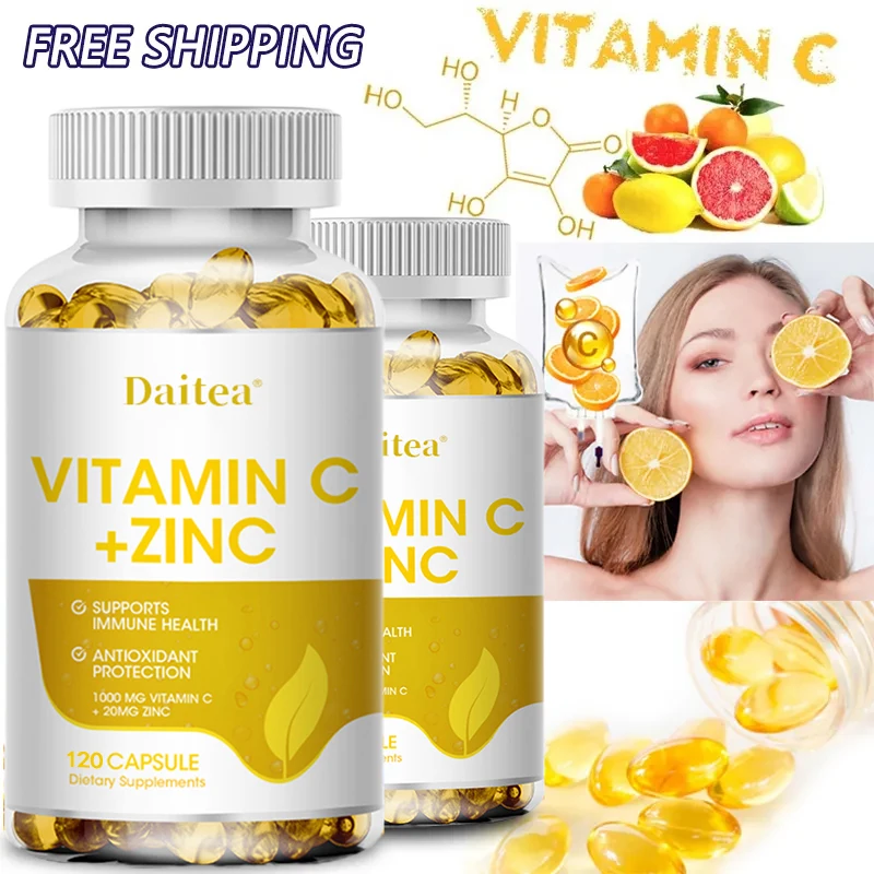 

Organic Vitamin C + Zinc Capsules-Supports Skin, Joints, Nail Health, Anti-oxidation, Whitening, Blemishes, Anti-wrinkle