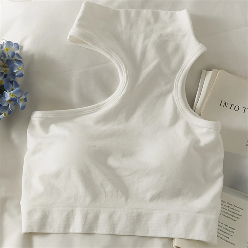 

Tops For Woman Knitted Sexy Crop Tops Off Shoulder Halter Tank Top Women Built In Bra Camis For Womens Sleeveless Hot