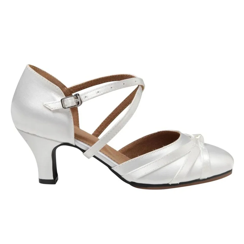 Professional Dance Shoes International Women High Heel Summer Shoes  Adult Close Toes Tango Ballroom White Dance Shoes Women