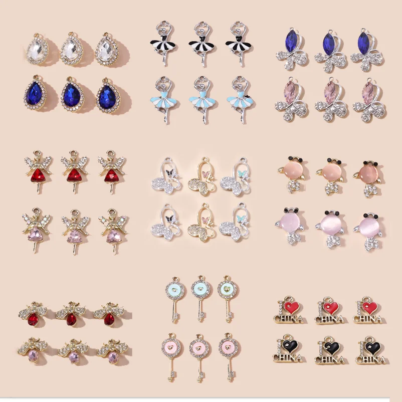 

10pcs Exquisite Crystal Goldfish Butterfly Charms Dance Love Heart Water Drop Shape Pendants Handmade DIY Jewelry Accessories