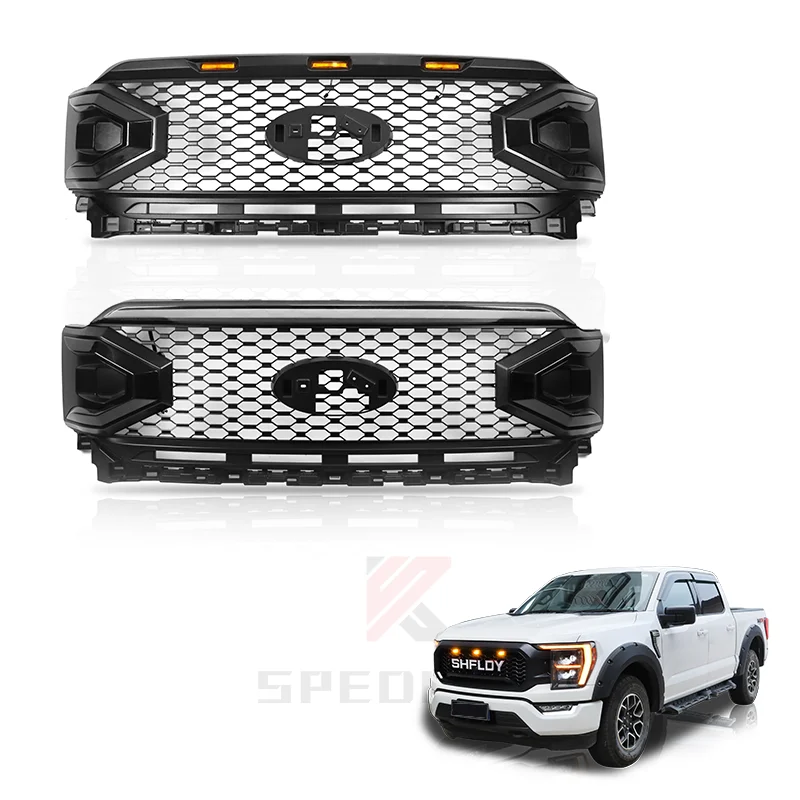 

Spedking Newest Design 2021+ Front Bumper black Mesh Grille with LED light for FORD F150