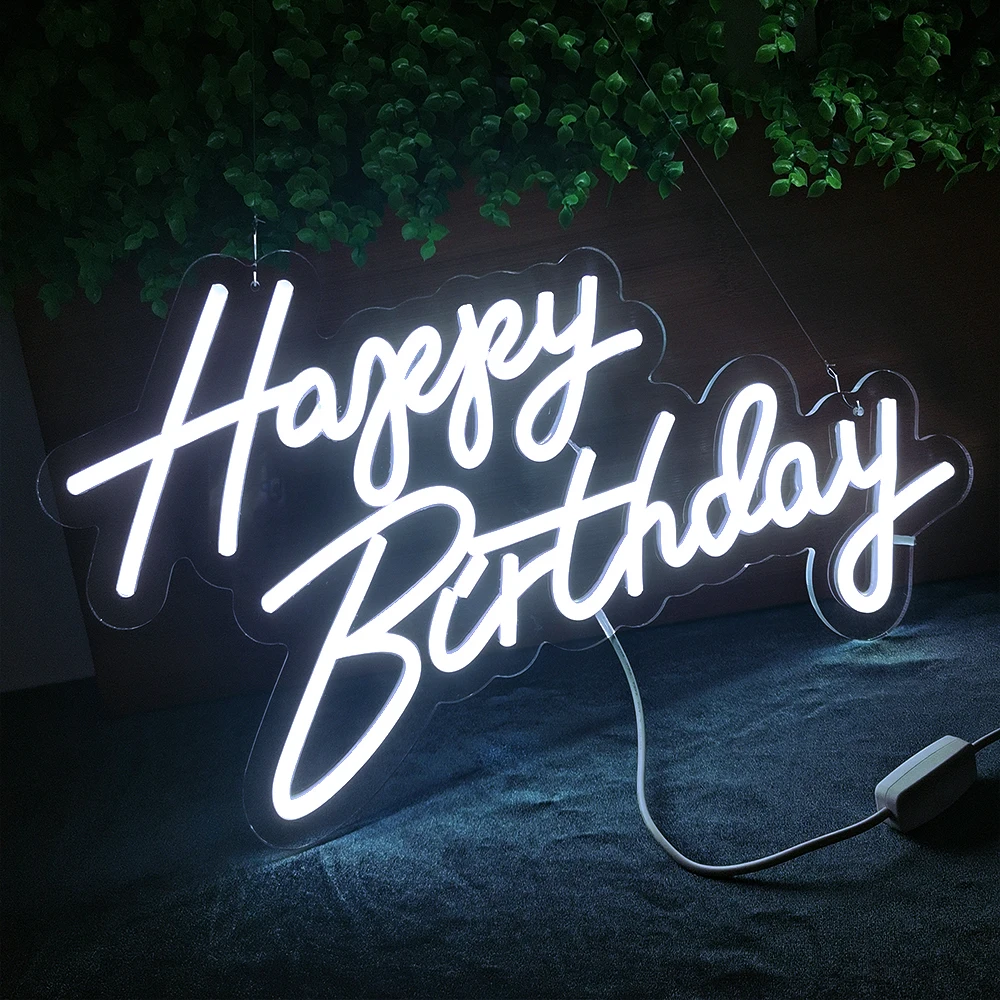 Señal de neón de feliz cumpleaños DECO, letreros de luz de 45x25cm para decoración de fiesta de cumpleaños, regalo de niños alimentado por USB de 5V con interruptor y Base