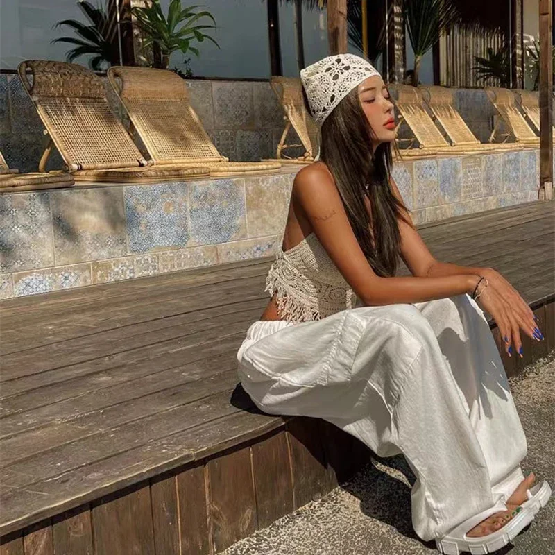 Женский Вязаный Короткий Топ С Открытой Спиной И Кружевной Отделкой Сексуальная