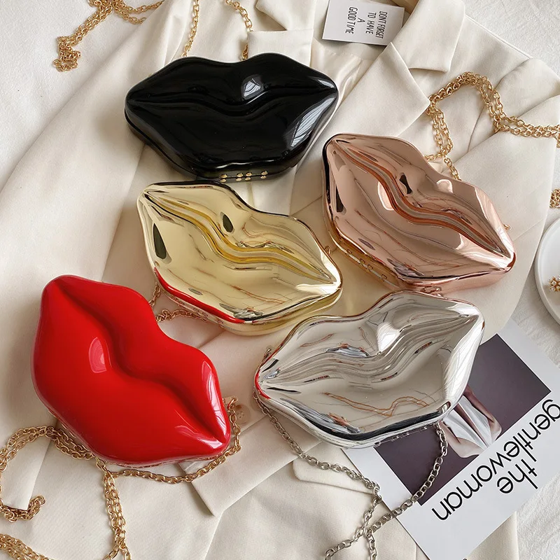 

Lip Shape Mini PVC Jelly Bag Women Phone Purse Makeup Handbag Candy Colors Cute Girls Evening Bag Chain Crossbody Shoulder Bag
