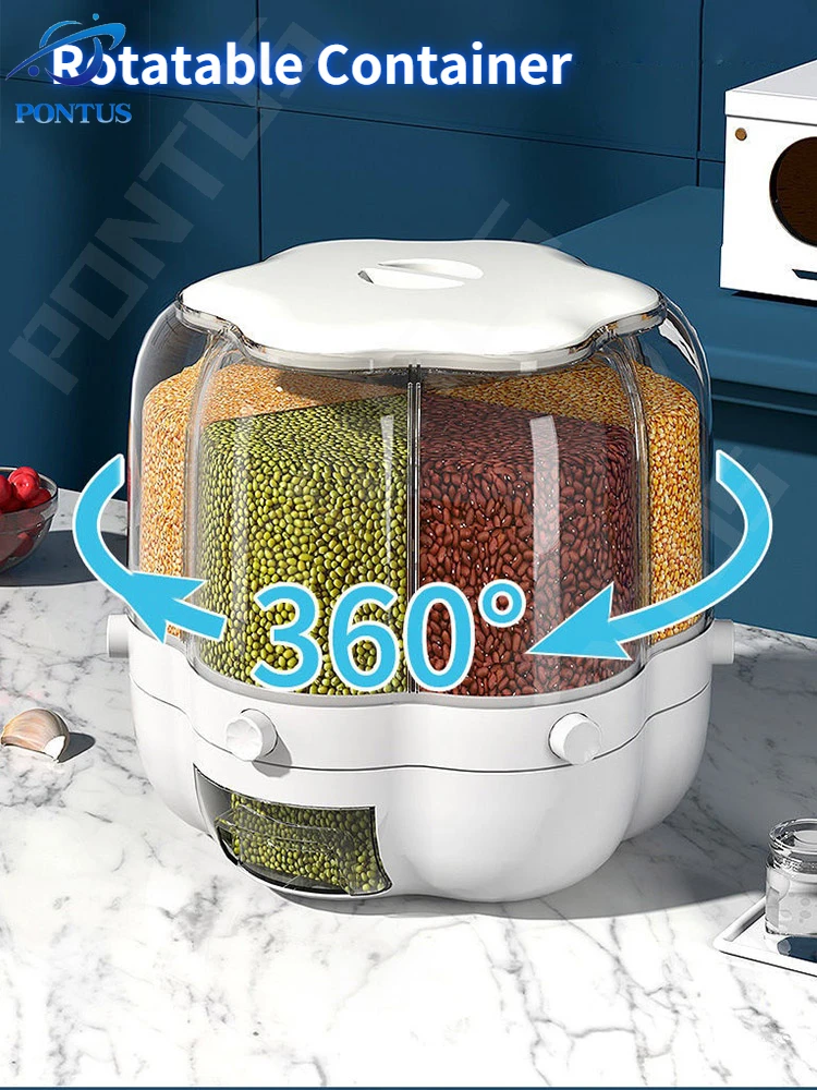 Rotatable Cereal Container for Bulk Rice Barrels Containers Sealed Insectproof Tank Grain Dispenser Kitchen Storage Organization