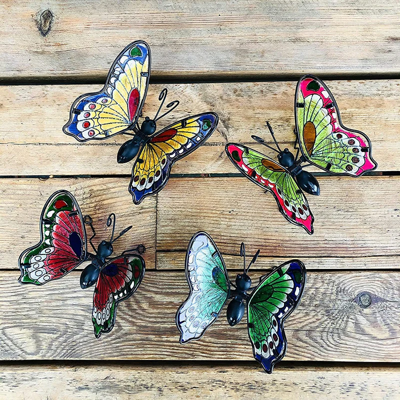 

3D Metal Butterfly Decoration Inspirational Sculpture Outdoor Garden Wall Decor Animal Miniature Landscape Statues Artwork Craft