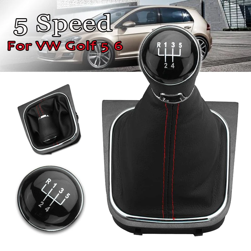 

For VW Jetta 5 6 GOLF 6 VI MK5 MK6 2005-2014 5 Speed Car Gear Stick Level Shift Knob With Leather Boot Gaiter Dust Cover