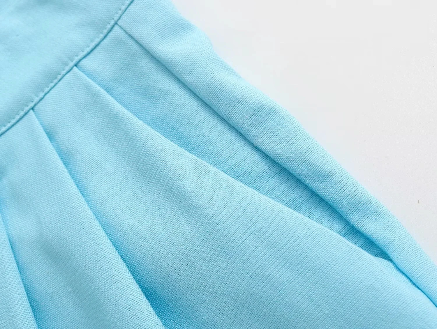 Withered Vintage Fashion Sky Blue High Wasit Casual Trousers Wide Leg Pants Women