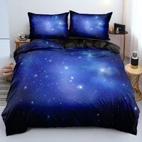 3D Digital Blue Nebula Quilt Cover Black Bed Linen 2 Bedrooms Full Double King Single 210x210cm Family Bedding Set Home Textile