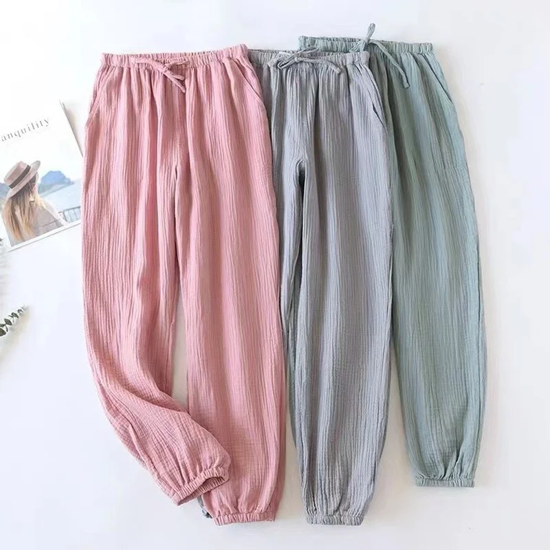 

Womens Pure Cotton Yarn Pyjamas Solid Color Slim Home Pants Elastic Waist Pocket Sleep Bottoms Lounge Pants Pajamas for Women