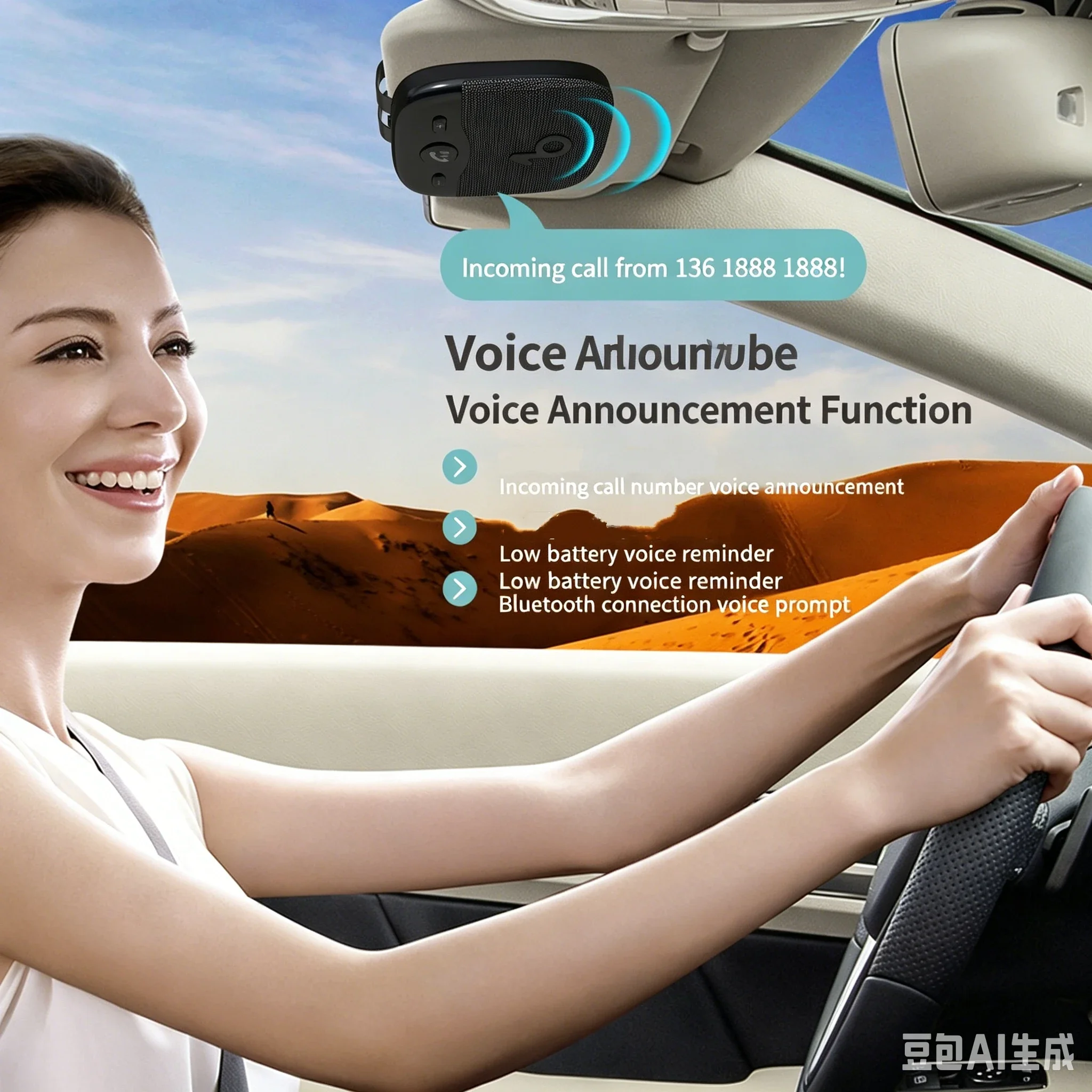 Фото LD-19 Bluetooth 5.5 Автомобильная гарнитура с HD-микрофоном, голосовыми подсказками, креплением на козырек, для безопасного вождения, звонков и воспроизведения музыки №2