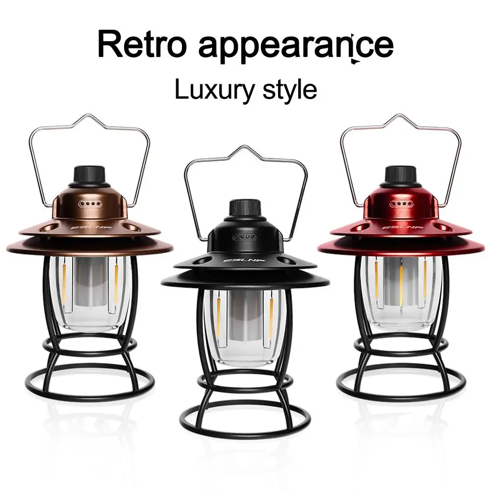 

Led Retro Portable Camping Lantern Multifunctional Rechargeable Stepless Dimming Outdoor Hanging Tent Lamp