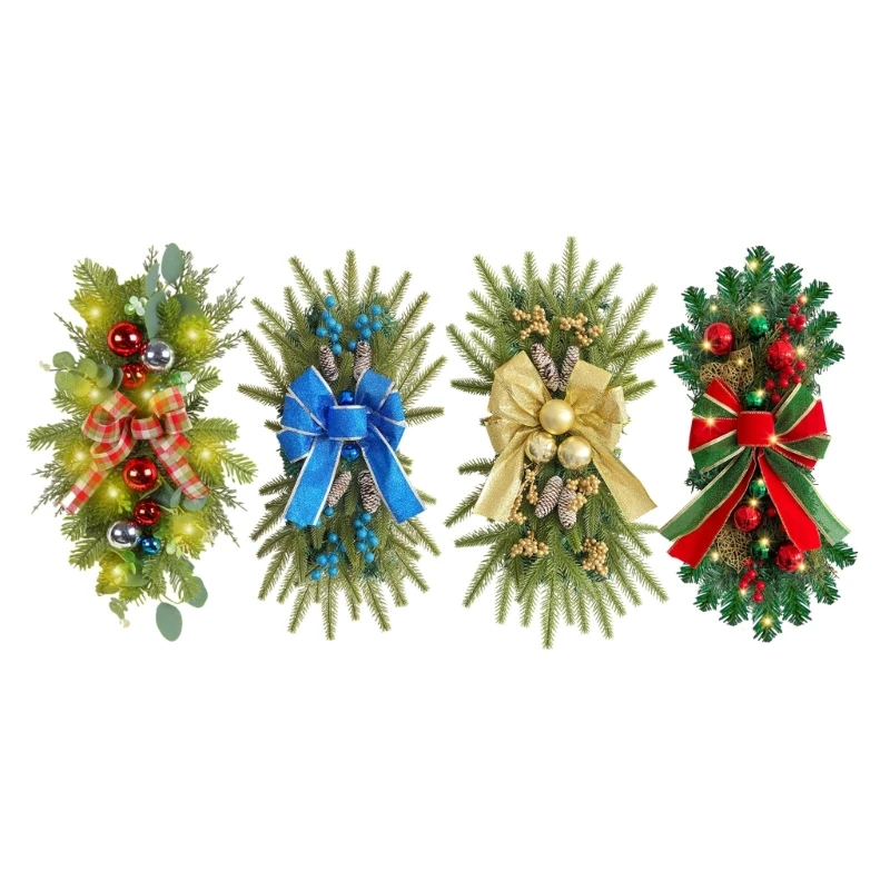 

Christmas Wreath Stairway SwagArtificial Pine Bow Fireplaces Stairs Decor G5AB