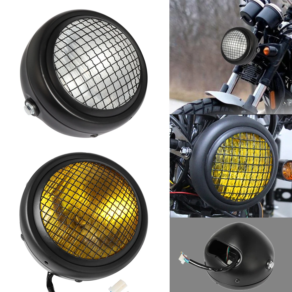 

Retro Black Round Motorcycle Headlight Universal Front Headlamp Scooter DC 12V Head Lamp for Cafe Racer Bobber Honda Yamaha