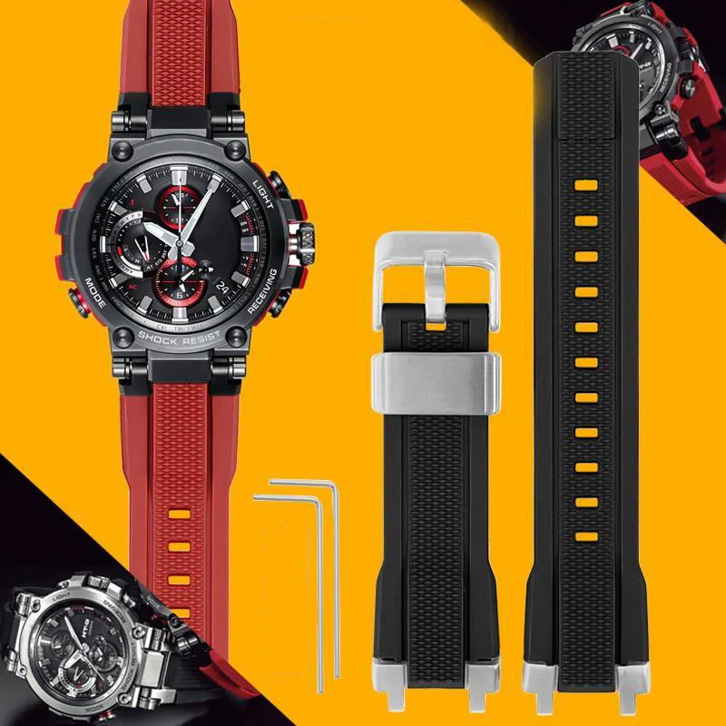 

Watch Accessories For Casio MTG-B1000 G1000 Watch Strap Solid Steel Linker Rubber Silicone Pin Buckle Bracelet