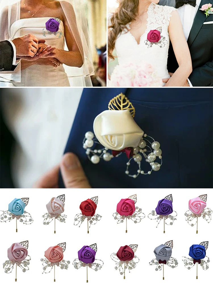 

Wedding Rose Flower Brooch Korean Bridegroom Wedding Brooches Ceremony Business Festival Party Supplies Groom Boutonniere Pins