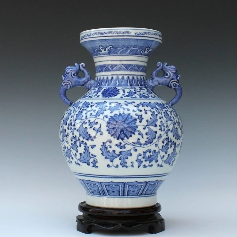 

ceramic Jingdezhen quality antique vase ears blue and white porcelain decoration