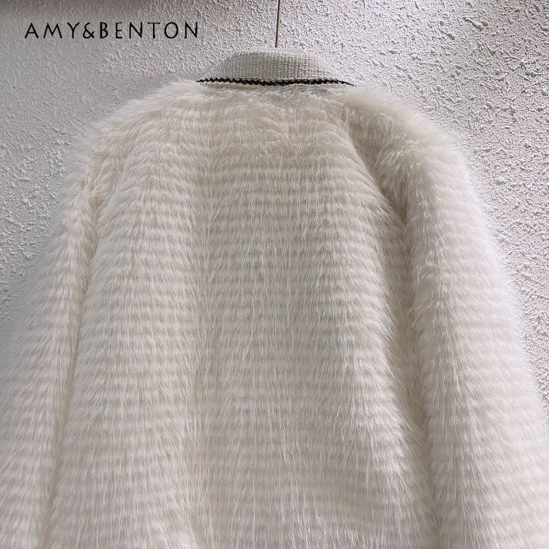 Autumn and Winter Woolen Patchwork Furry Imitation Coat for Women Small Coat Loose Versatile Short Top Fashion Trend Warm Jacket