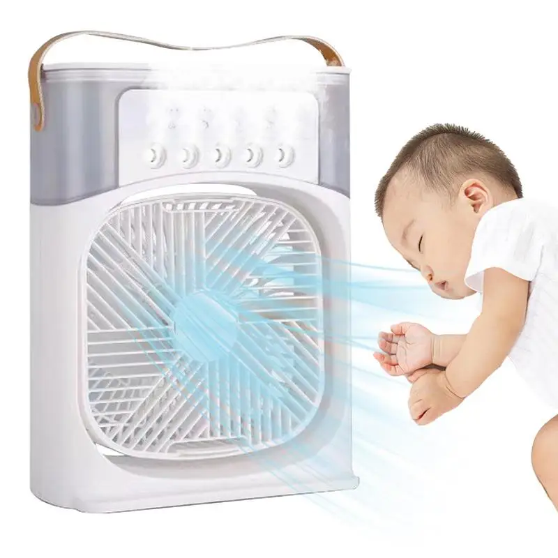 

4 In 1 Air Cooler Portable Fan Mist Mini Air Cooler Misting Fan Space Cooler With 3 Wind Speeds 5 Spray Modes 7 LED Lights