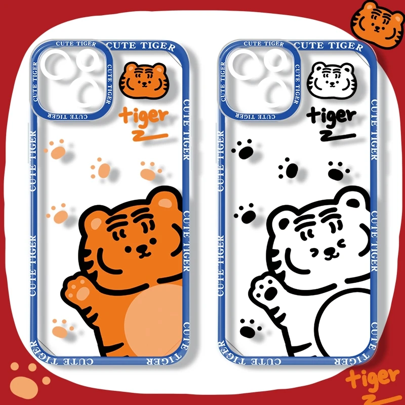 

Creative Cartoon Cute Tiger Phone Case For IPhone 14Pro Max 13Plus 12 11 X XR/XS INS Style Transparent Silicone Shockproof Cover