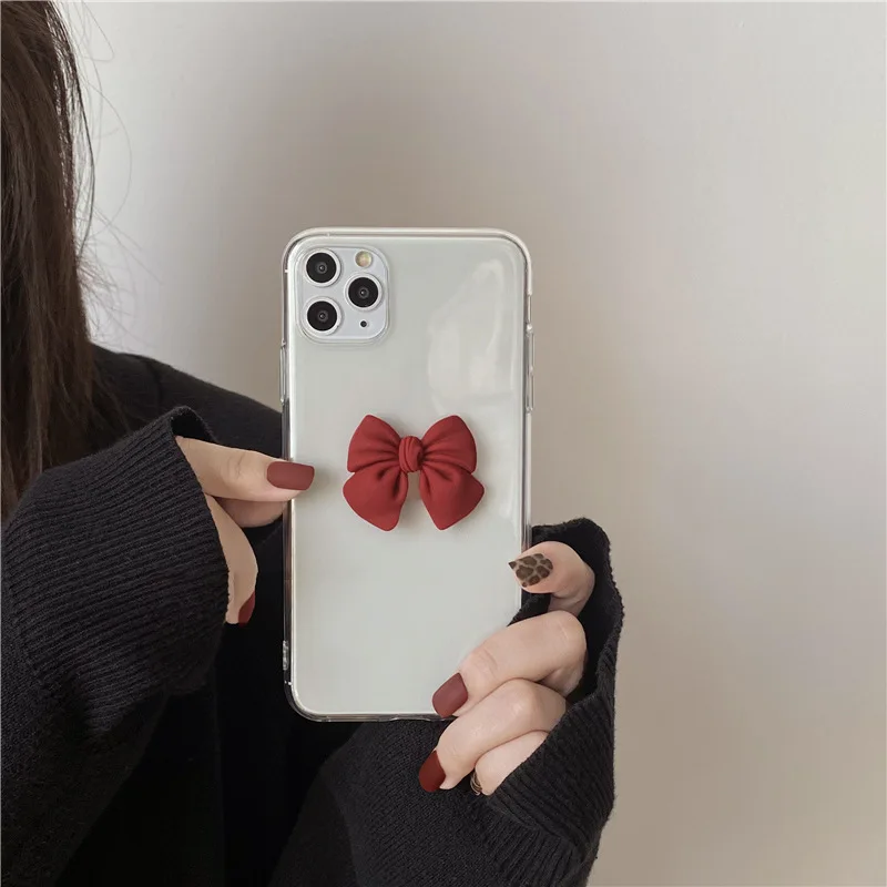 

Cute 3D Bowknot Phone Case For iPhone 12 11 Pro Max Mini XR Xs Max X 7 8 Plus SE Transparent Shockproof Clear Soft Back Cover