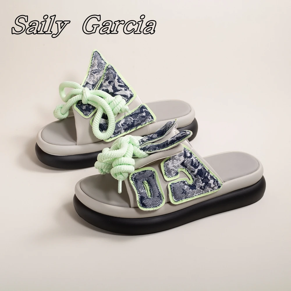 Шлепанцы женские из натуральной кожи на толстой подошве шнуровка круглый носок