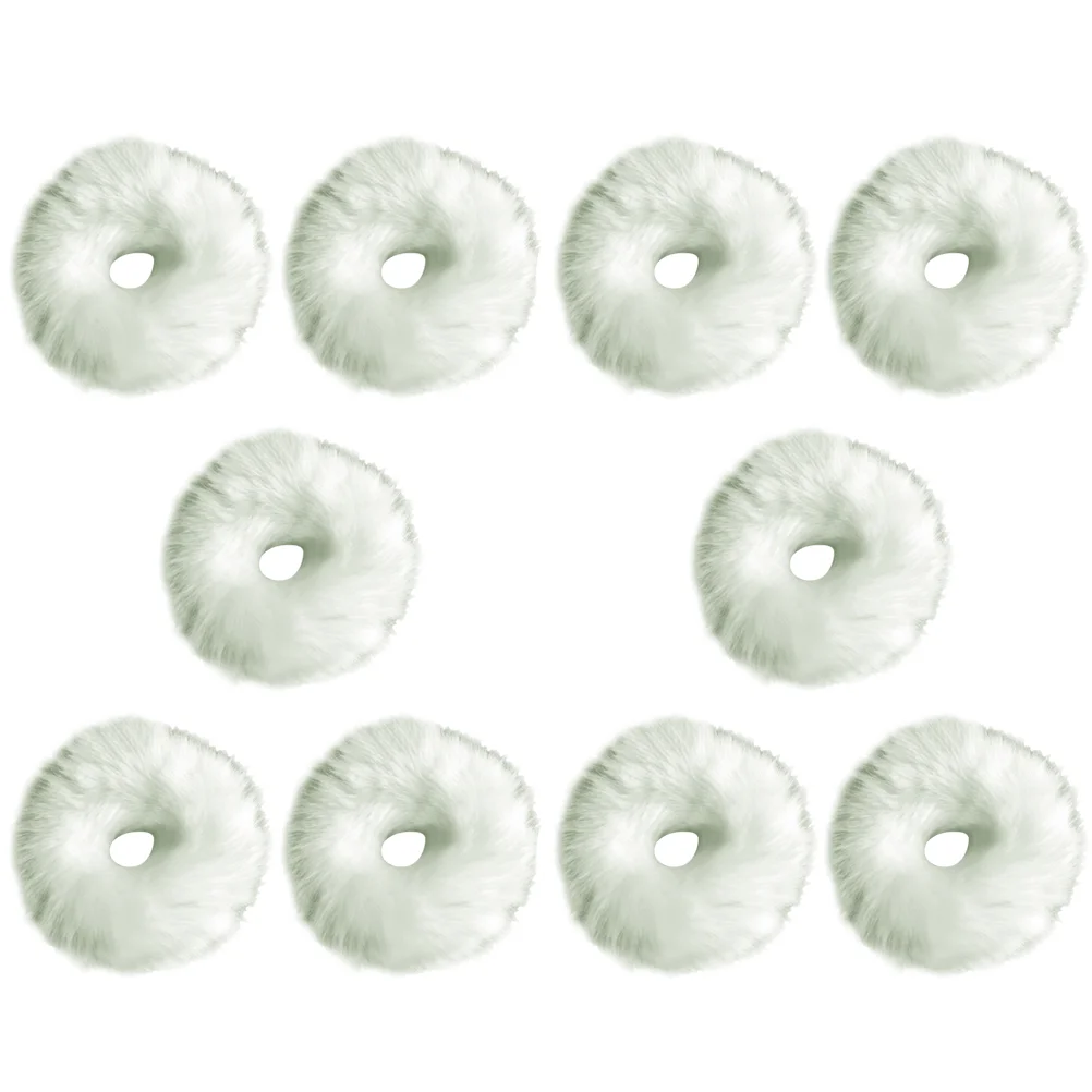 

10 Pcs Artificial Fur Pom Pom Ball Hair Tie Rope Rubber Bands Elastic Ponytail Holders (White)