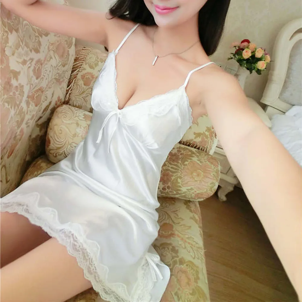 

Hot Women'S Super Thin And Short Lace Sexy Sleeping Dress Women Spaghetti Strap Lace Hem Dress Nightdress Nightwear Sleepwear