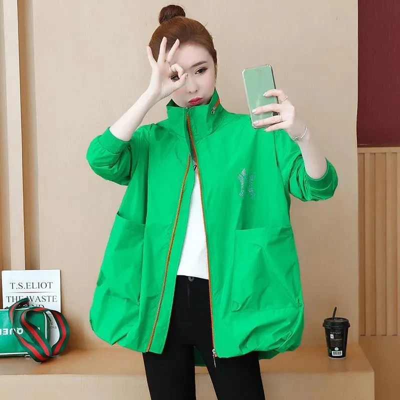 

Женская Солнцезащитная Одежда большого размера, новая весенне-летняя свободная ветровка с подкладкой, Повседневная бейсбольная куртка на молнии для женщин, 2023