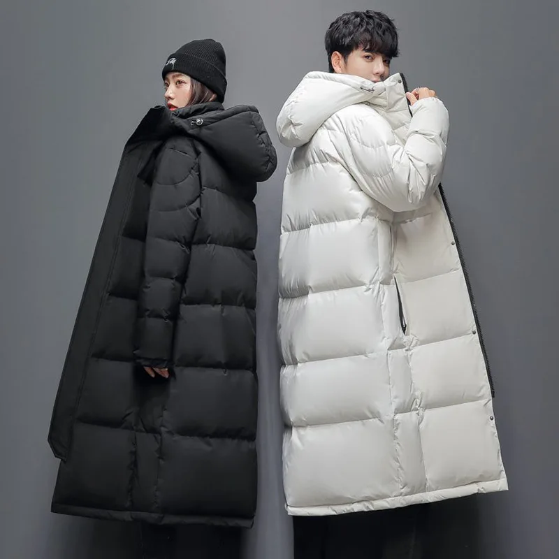 Male and female lovers down jacket new winter Korean version of the trend of youth leisure fashion hooded medium long coat