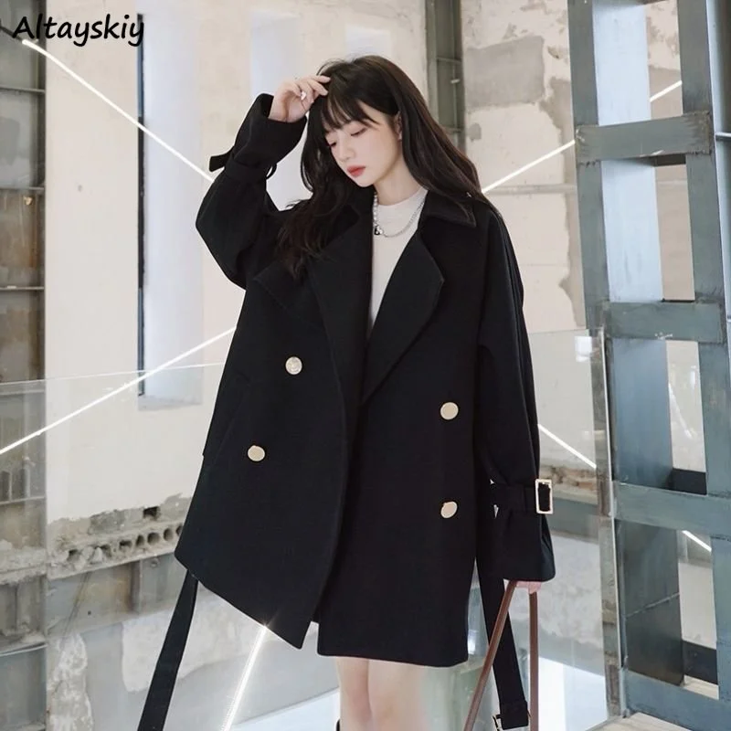 

Blends Women Winter Chic Elegant Casual Solid Keep Warm Simple Temperament Thicker All-match Loose Female Harajuku Cozy Outwear