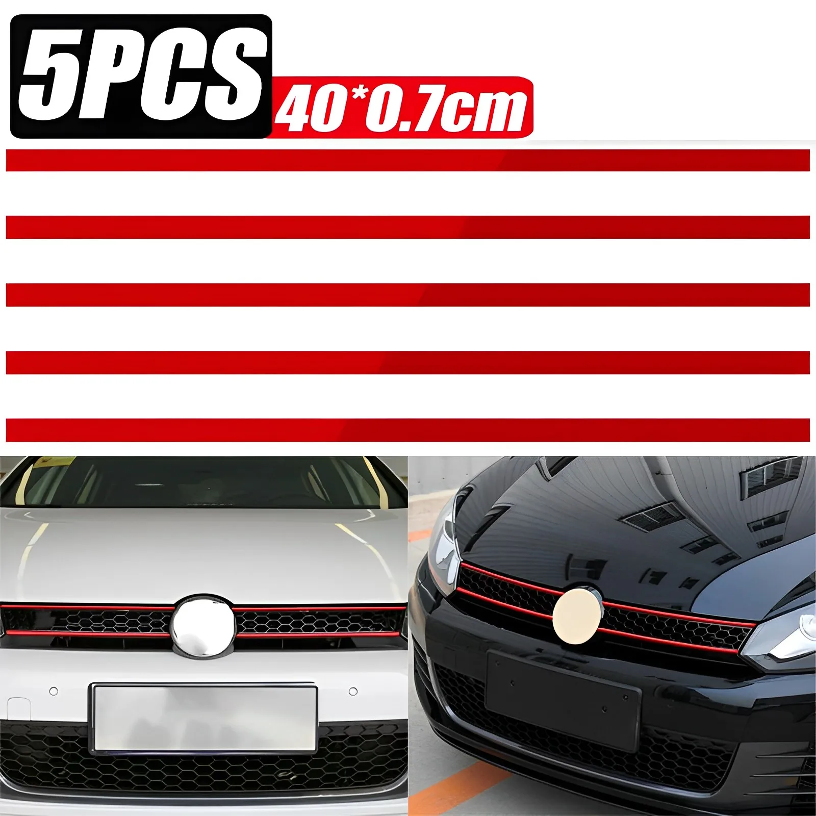 

5pcs Car Front Hood Grill Sticker Decoration Fashion Mouldings Red Car Body Styling Exterior Stickers Decor