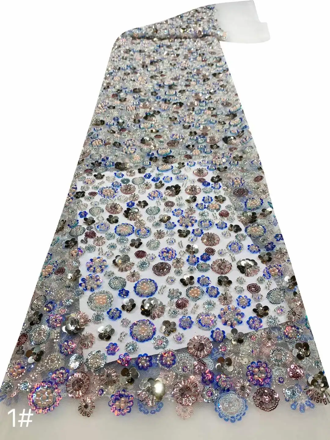 

Heavy French Mesh Lace Fabric Tube Beads Sequins Stack Craft Sewing Design Banquet Party Wedding Dress Skirt Fashion Clothing