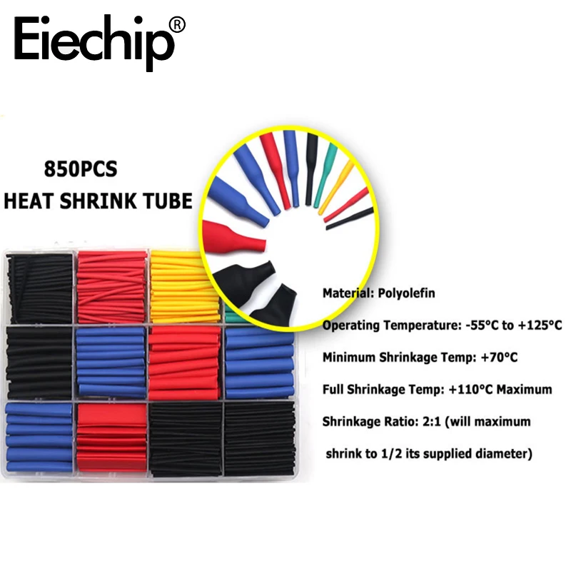 

102-850PCS 2:1 3:1 Heat Shrink Tube thermal insulation Sleeving Tubing Assortment Kit,Electrical Wire Wrap Cable termoretractil