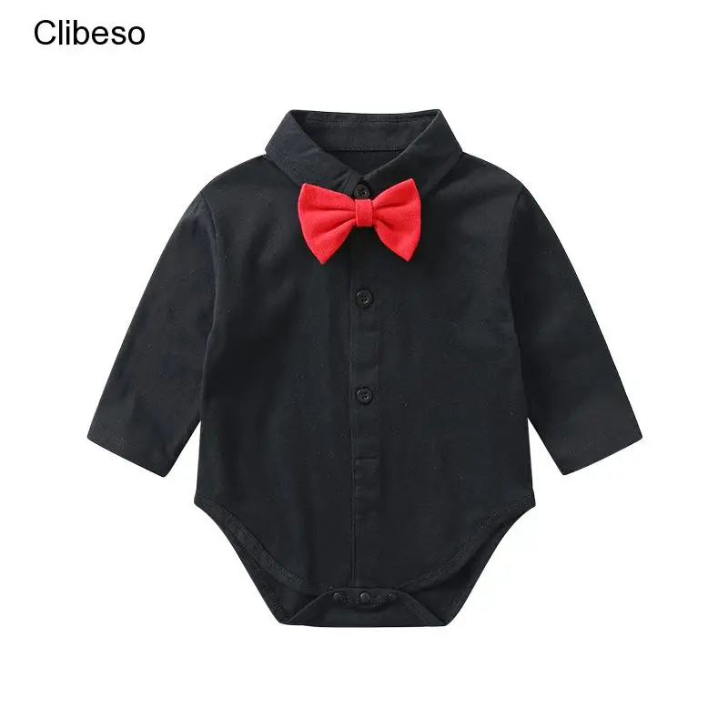 

Комбинезон для новорожденных мальчиков, с длинным рукавом и красным бантом