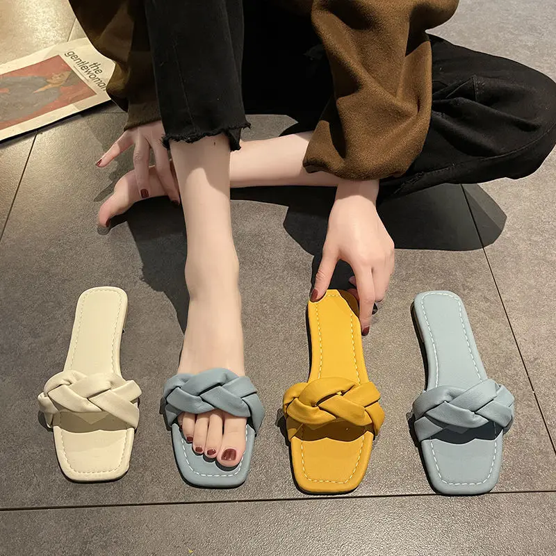 

2022 Women Sandals Leather Weave Flats Summer Shoes for Woman Fashion Vacation Lady Casual Daily Beach Footwear Size 35-39