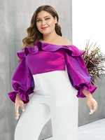 large size summer blouse women african shiny off shoulder ruffle shirt lantern sleeve sexy party club purple tops birthday 2022