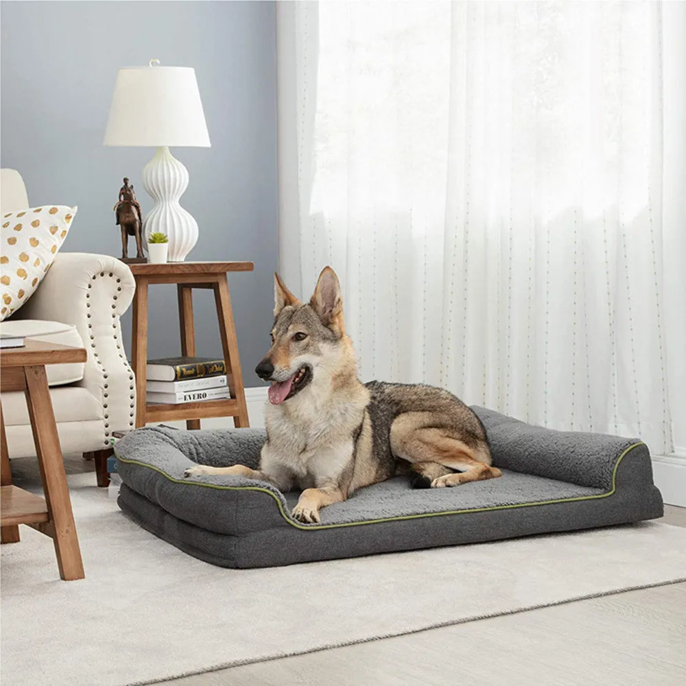 Suede Orthopedic Dog Bed Waterproof Lining Pet House Memory Foam Dog Sofa Mat With Removable Washable Cover Mat Pet Sofa Bed
