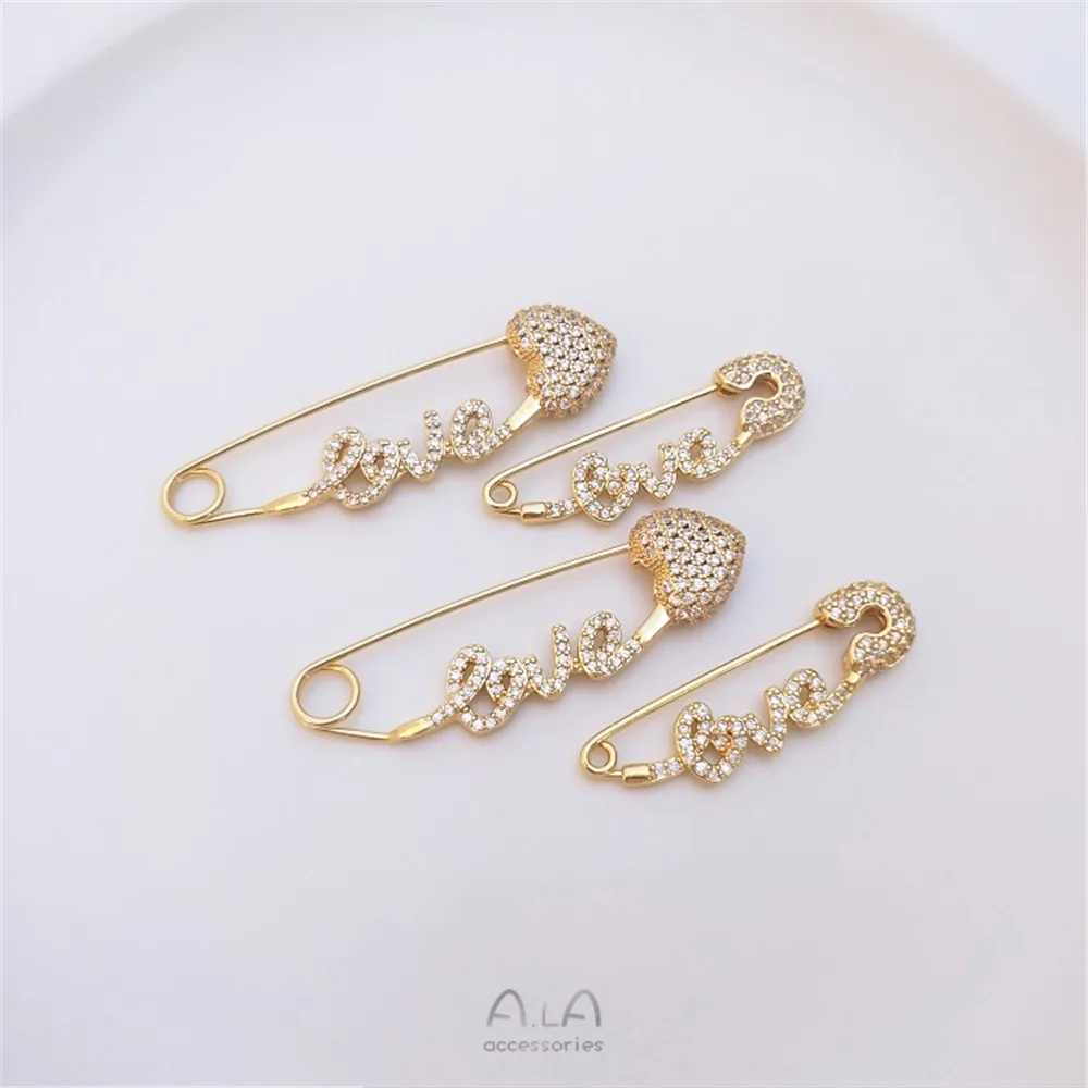 Купи 18K gold micro zirconia ear pins LOVE love brooch handmade back pin diy jewelry products earrings за 273 рублей в магазине AliExpress