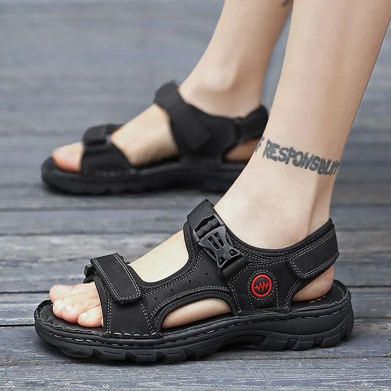 Сандалии мужские из натуральной кожи модные шлепанцы для пляжа Уличная